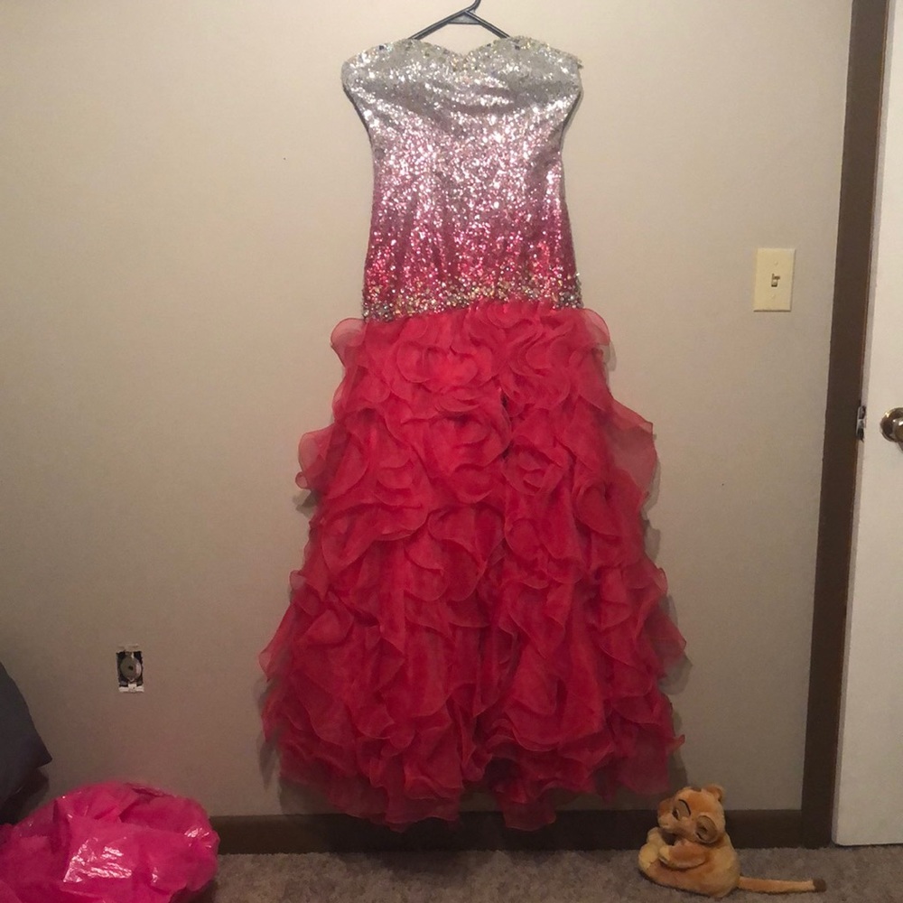 Pink and Sliver glittered up prom dress.